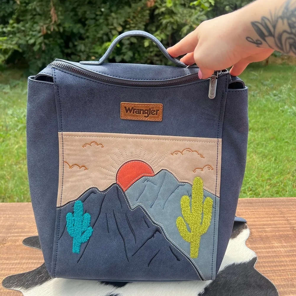 Wrangler Navy Backpack with Mountain and Cactus Design